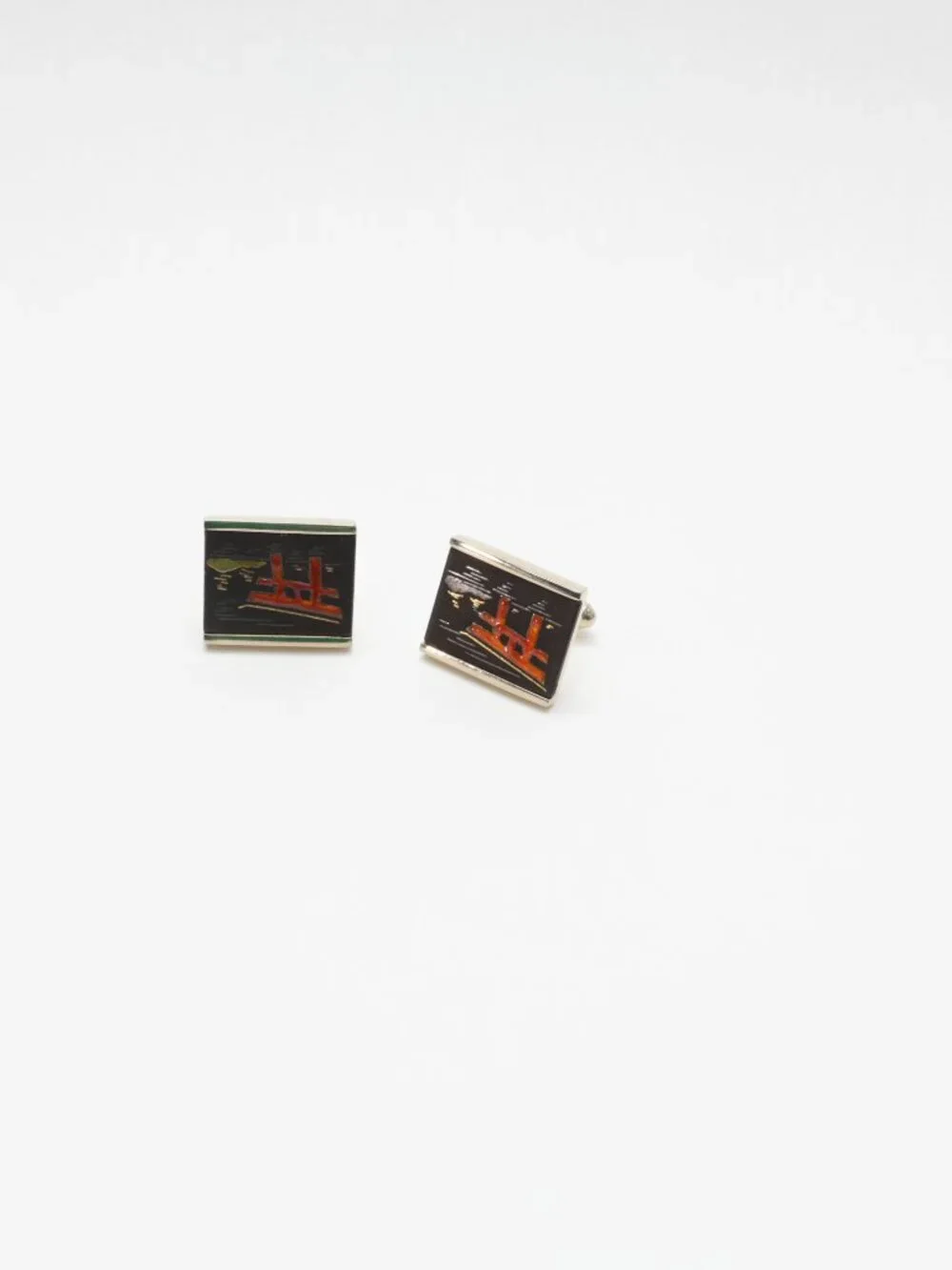 Vintage Swank GOLD Tone ASIAN Style CUFFLINKS